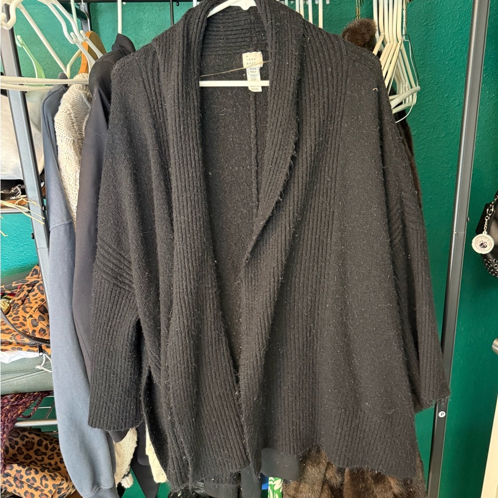 a new day Black Ribbed Open Cardigan